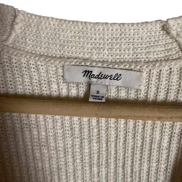 Madewell V-Neck Button-Front Ivory Striped Oversized Cardigan Sweater Size Small - Picture 4 of 10